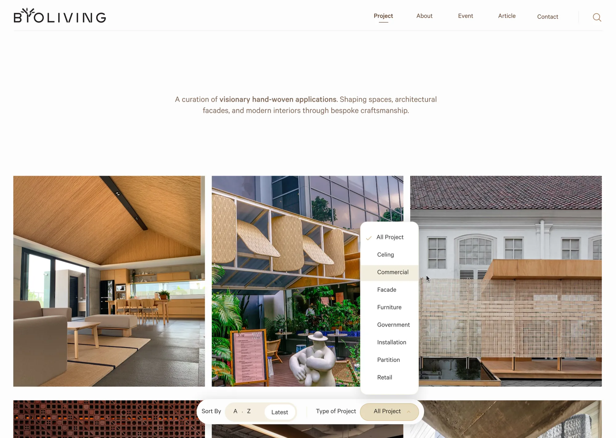BYO Living project index filtered by application type