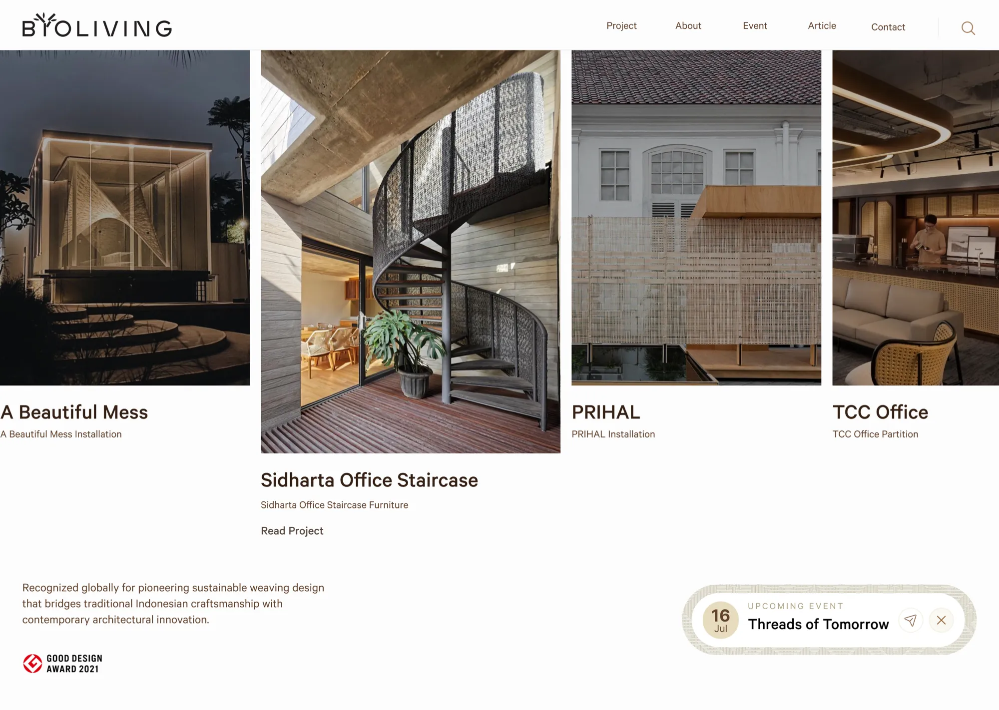 BYO Living project overview page showing featured projects in a card grid